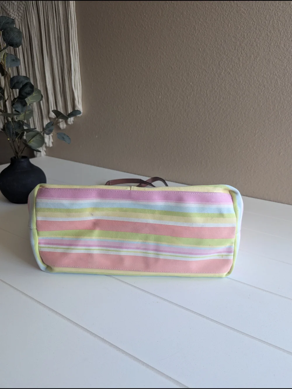 vintage Coach Hampton Pastel Striped Canvas Tote Bag